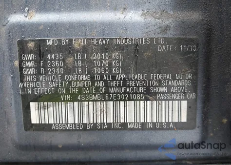 2014 Subaru Legacy 2.5I Limited из США, поврежденный, VIN 4S3BMBL67E3021085